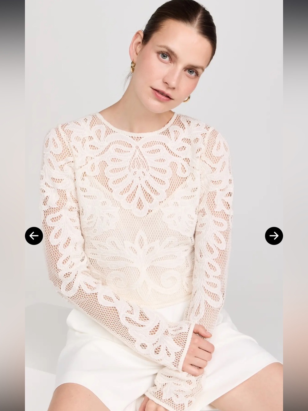 Misa Los Angeles Cream Lace Long-Sleeve Top